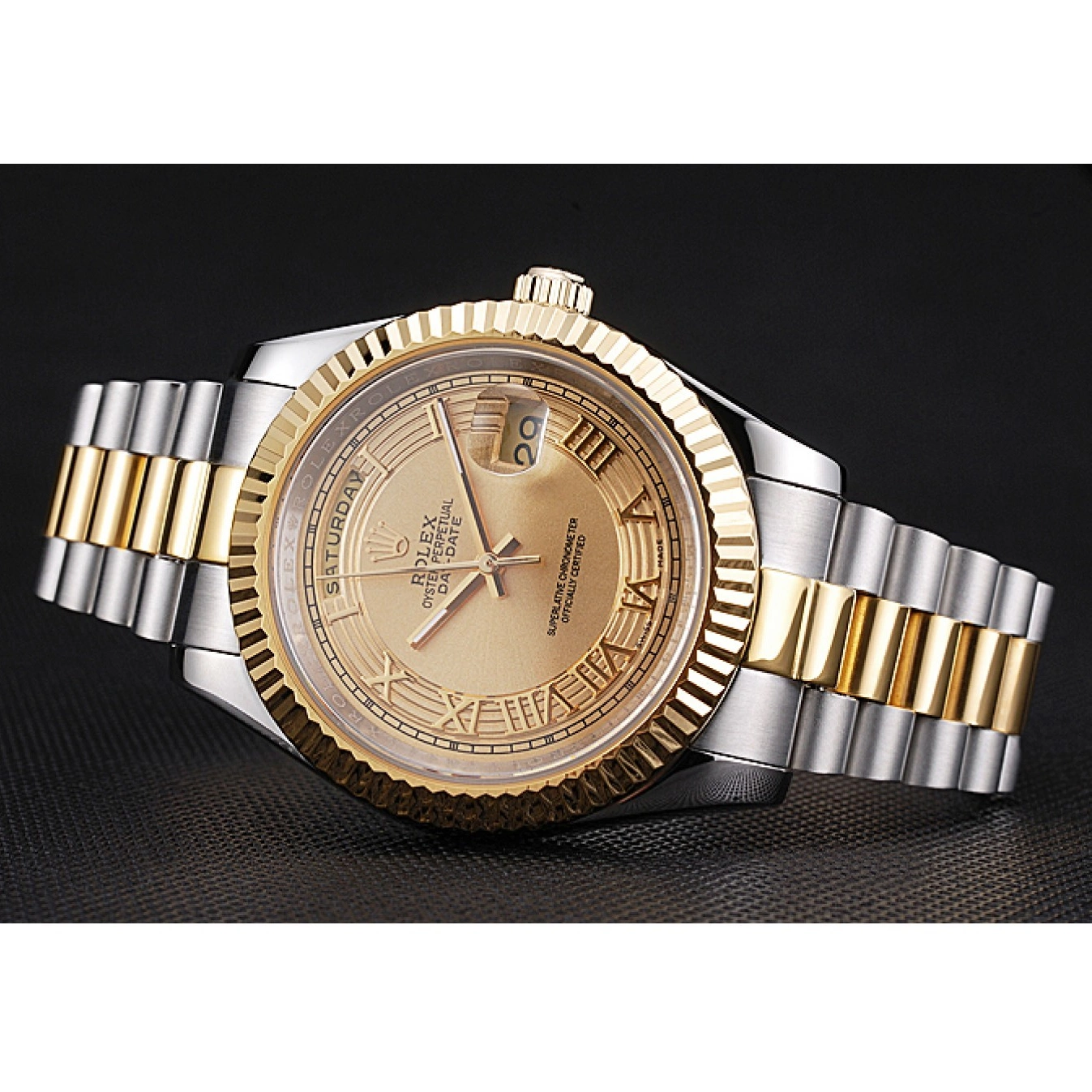 Rolex aaa copy Dial Day-Date 18k Tone Gold Gold Two Plated Stainless Steel Rolex 0519
